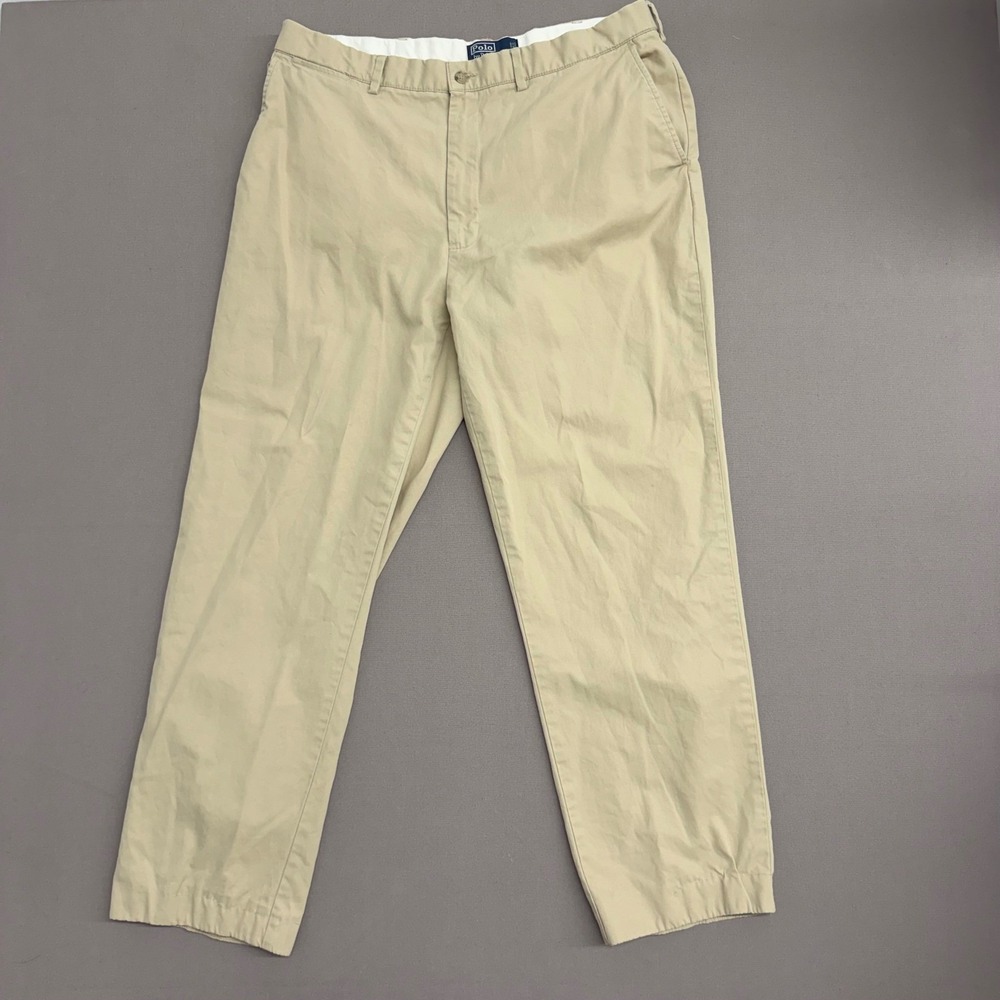 Polo Ralph Lauren Mens Khaki Chino Pants 38x32 Tan 100% Cotton Flat Front Chinos